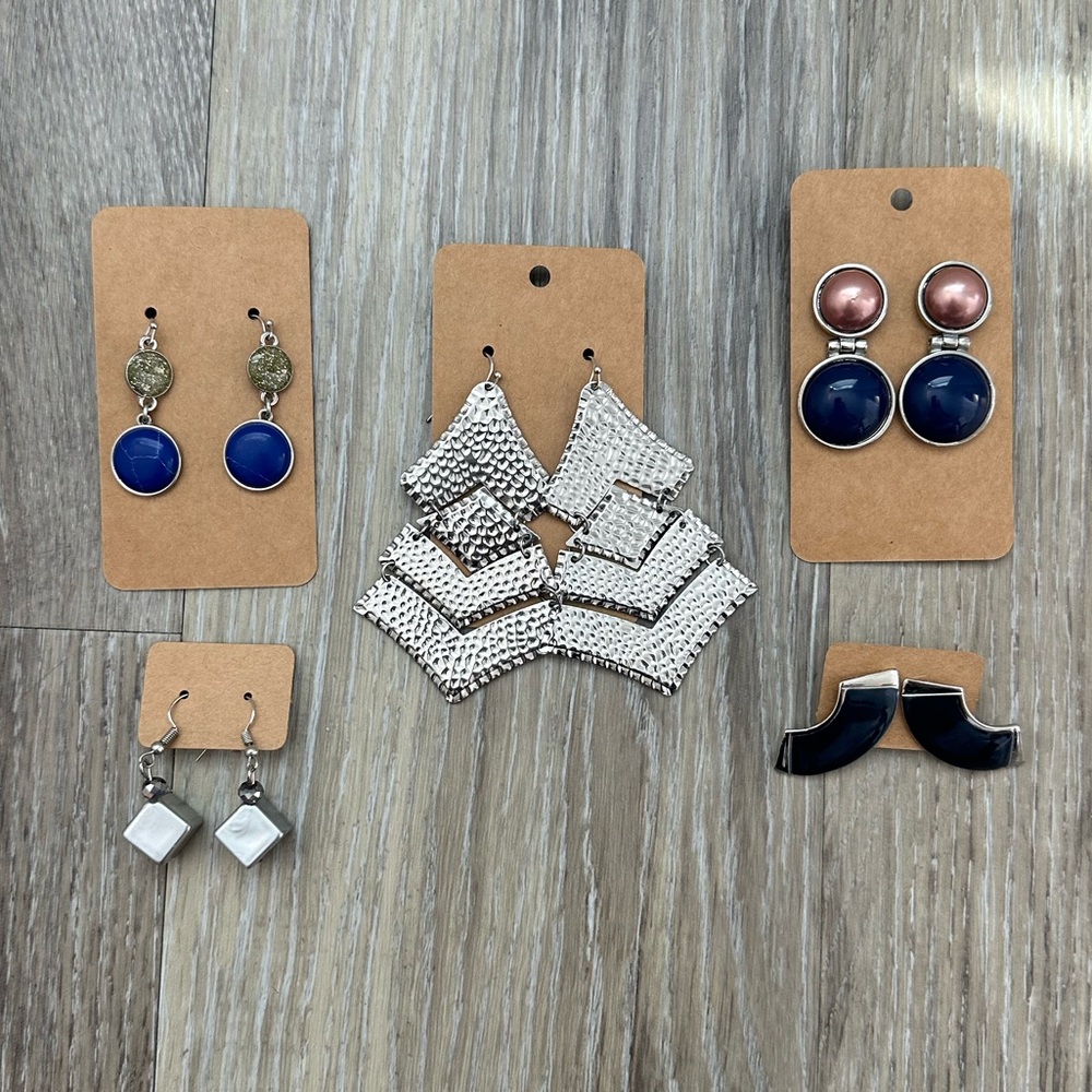 Lot of 5 Silver-Tone Earrings